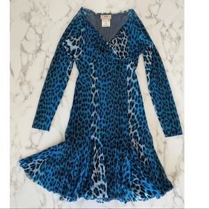 FUZZI Blue Cheetah Ice-skater Dress